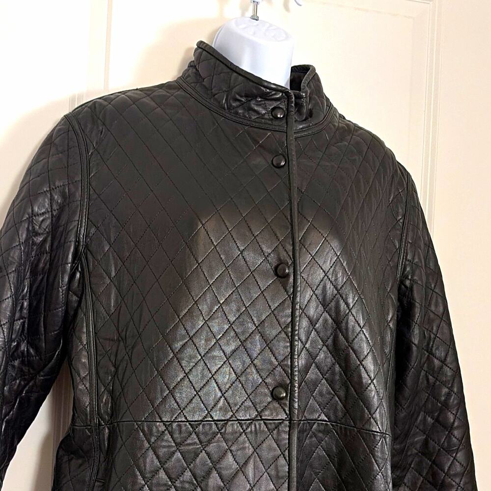 Vintage Hilary Radley Leather Quilted Snap Front Mid-Length Coat 8 Gorpcore